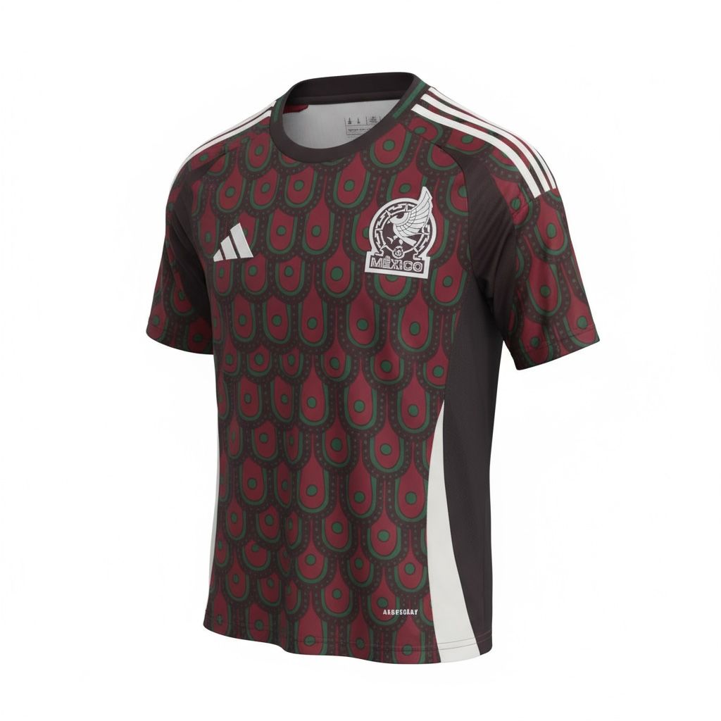 CAMISETA CUELLO REDONDO EQUIPO SOCCER MEXICO OCRE Y VERDE HOMBRE