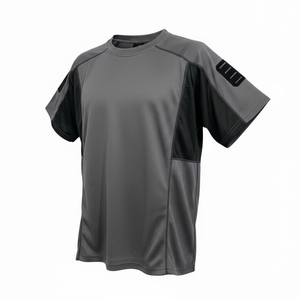 CAMISETA CUELLO REDONDO CON PARCHE NEGRO EN MANGA