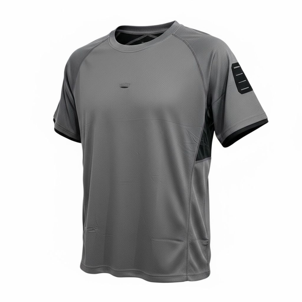 CAMISETA CUELLO REDONDO CON PARCHE NEGRO EN MANGA