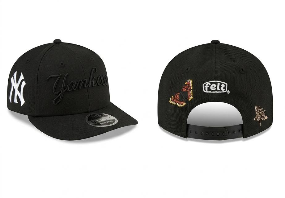 GORRA MLB YANKEES COLOR NEGRA Y DIBUJO DE MARIPOSA Y ABEJA ATRAS A